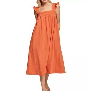 Lost + Wander Ruffle-Strap Orange Midi Dress